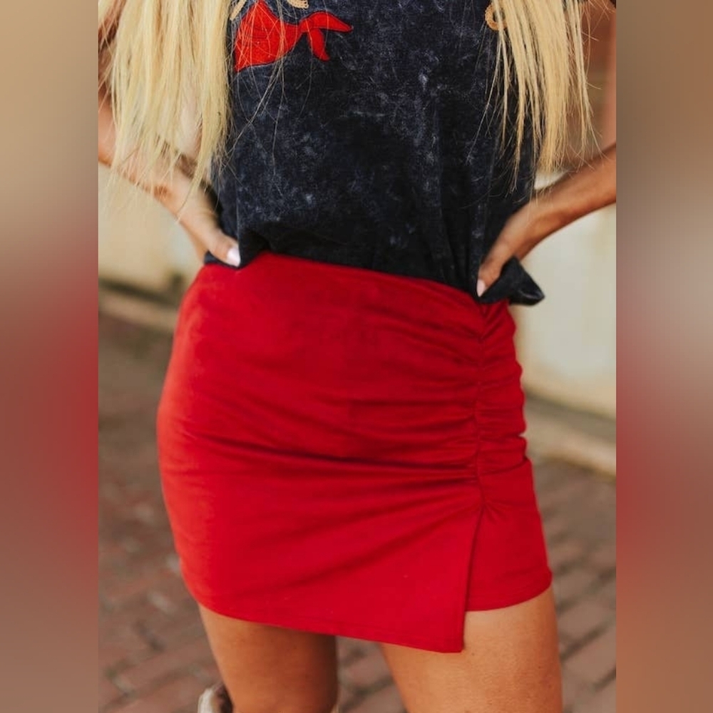 NWT Deep Red High Waisted Ruched Front Panel Skort Shorts
